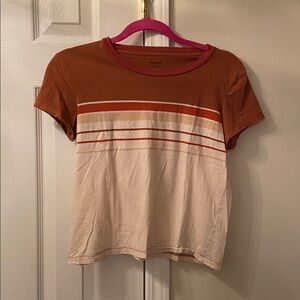 Madewell XS womens 60s-70s cotton  t-shirt vintage brown/orange/retro soft beige